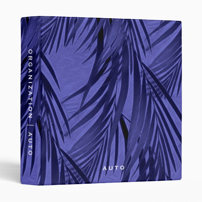 Home Organization | Auto | Blue Palm Leaves 3 Ring Binder (Front/Spine)