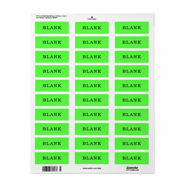 Home Organization Blank Bright Green Custom Labels (Full Sheet)