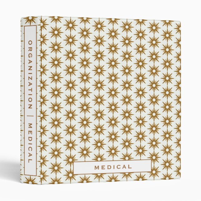 Home Organization | Medical | Gold & White Stars 3 Ring Binder (Front/Spine)