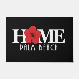 HOME Palm Beach Florida Red Hibiscus Doormat