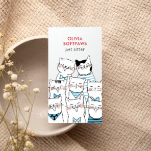 Home Pet Sitting Cute Happy Cat Faces LIGHT BLUE Business Card