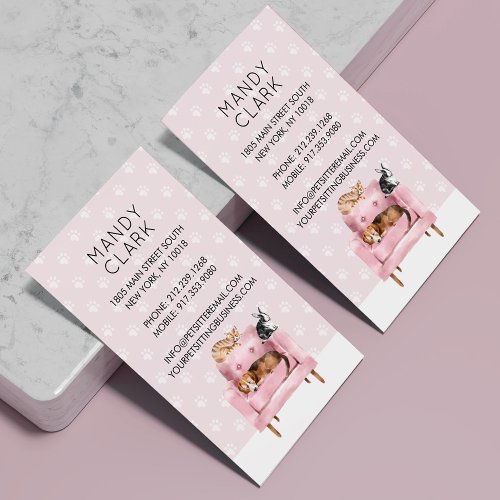 Home Pet Sitting  Dog  Cat Sleeping on Pink Sofa Business Card