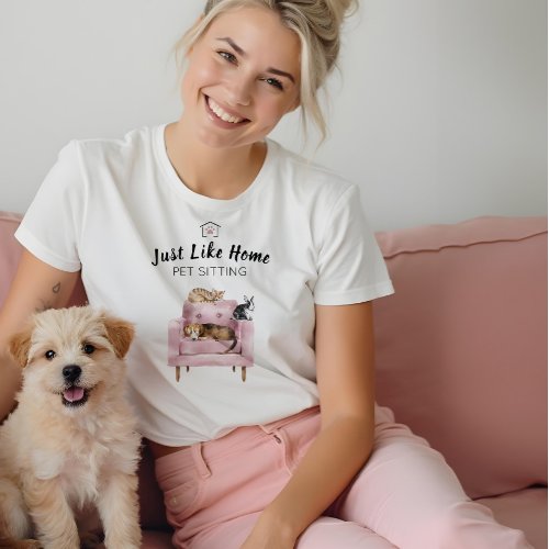 Home Pet Sitting  Dog  Cat Sleeping on Pink Sofa Tri_Blend Shirt