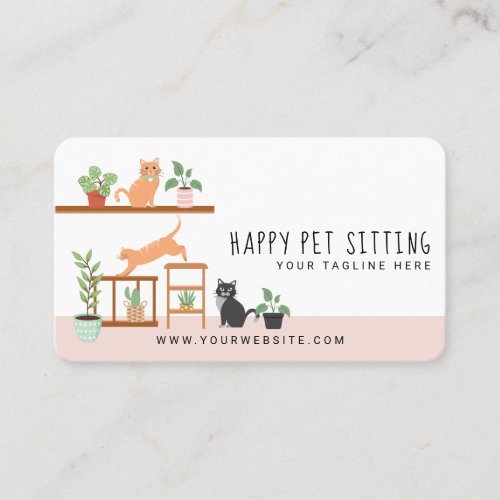 Home Pet Sitting Loveable Happy Cat  House Plants Business Card