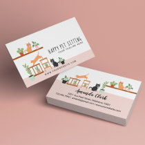 Home Pet Sitting Loveable Happy Cat & House Plants Business Card