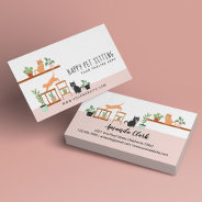 Home Pet Sitting Loveable Happy Cat & House Plants Business Card at Zazzle