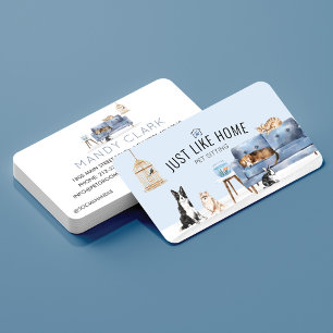 Home Pet Sitting Watercolor Cozy Home Blue Couch Business Card