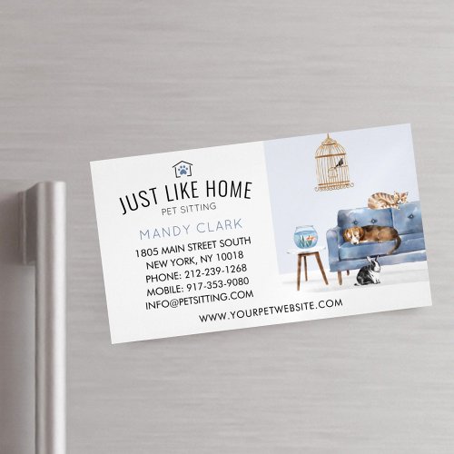 Home Pet Sitting Watercolor Cozy Home Blue Couch Business Card Magnet