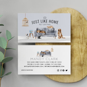 Home Pet Sitting Watercolor Cozy Home Grey Couch Business Card