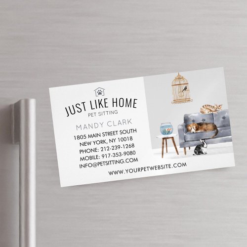 Home Pet Sitting Watercolor Cozy Home Grey Couch Business Card Magnet