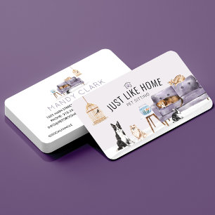 Home Pet Sitting Watercolor Cozy Home Mauve Couch Business Card