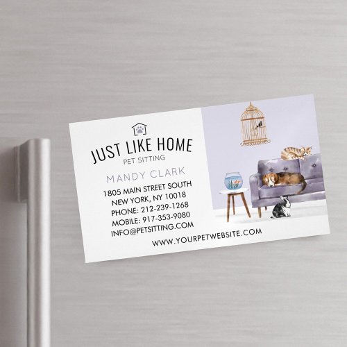 Home Pet Sitting Watercolor Cozy Home Mauve Couch Business Card Magnet