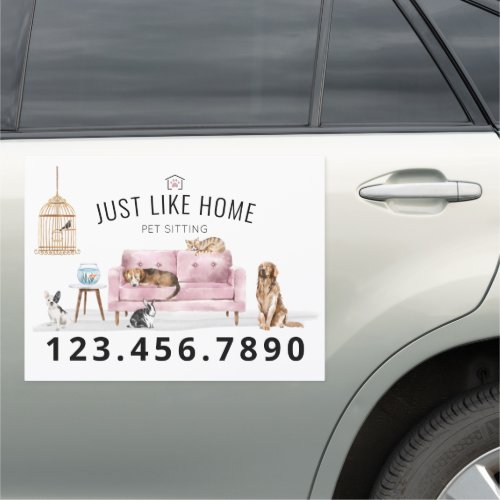 Home Pet Sitting Watercolor Cozy Home Pink Couch Car Magnet