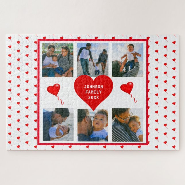 Home Photo Personalized Collage Family Valentine Jigsaw Puzzle (Horizontal)