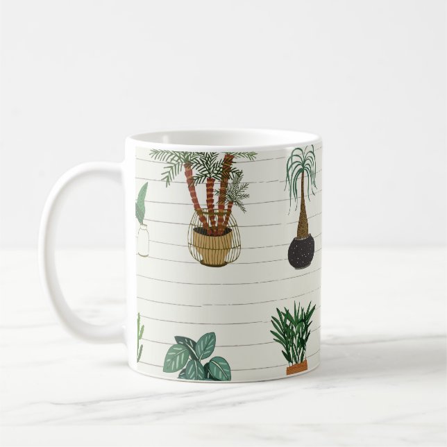 Home Plants: Hand Drawn Seamless Interior Coffee Mug (Left)