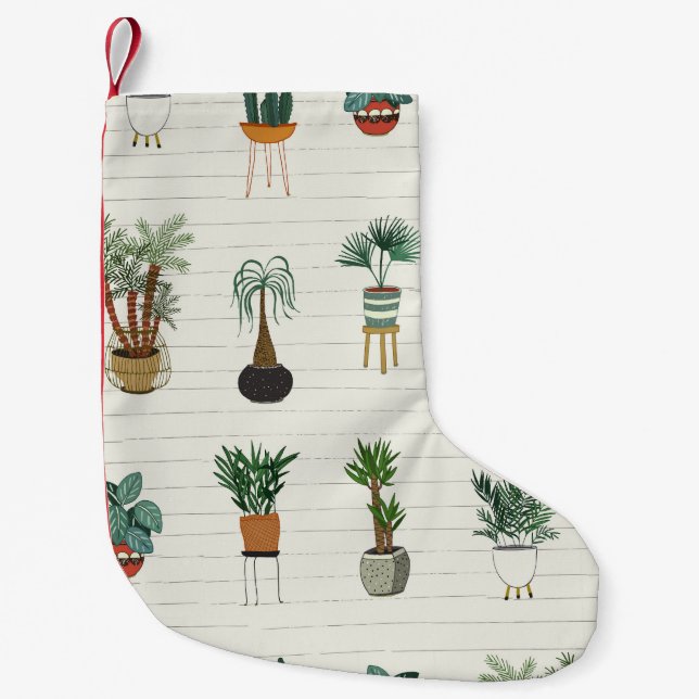 Home Plants: Hand Drawn Seamless Interior Small Christmas Stocking (Front)