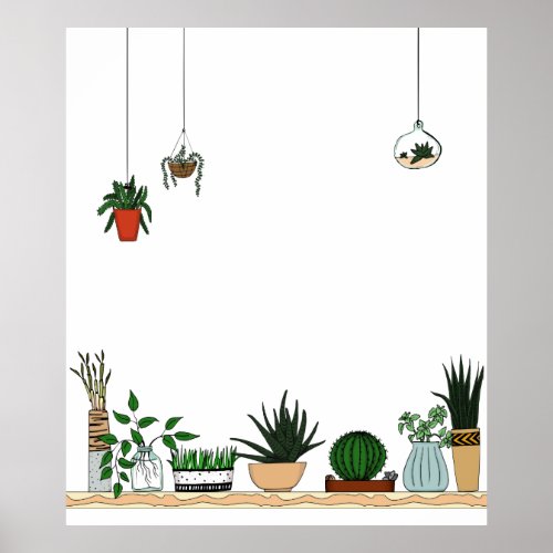 Home Potted Plants Doodle Art Poster