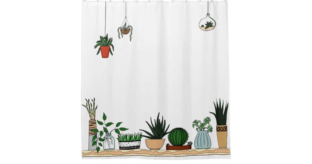 Home Potted Plants Doodle Art Shower, Succulent Shower Curtain Target