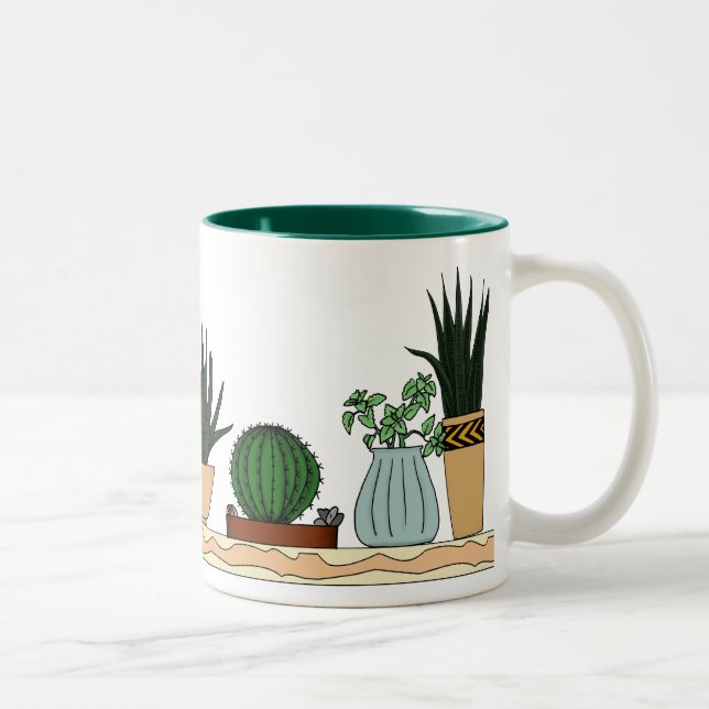 Home Potted Plants Doodle Art Two-Tone Coffee Mug (Right)