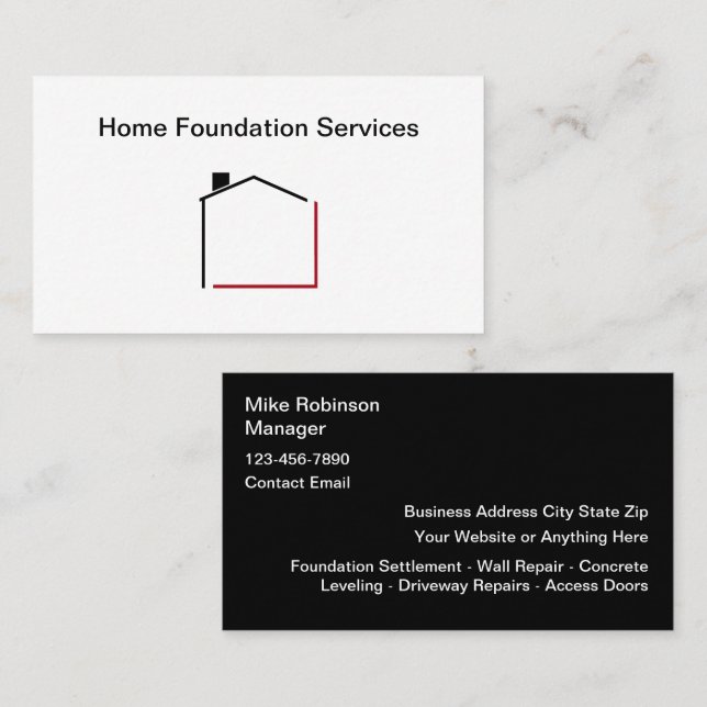 Home Property Foundation Repair Business Card (Front/Back)