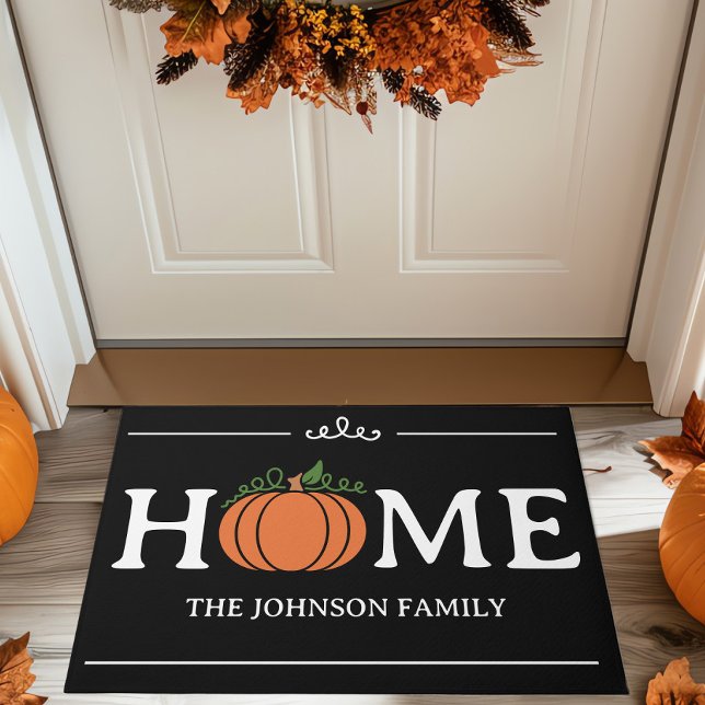 Home Pumpkin Black and White Personalized Fall Doormat (Creator Uploaded)