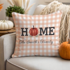 Home Pumpkin Pillow Gingham Check Cozy Fall Autumn