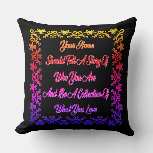 Home Quote Black Rainbow Throw Pillow (Front)
