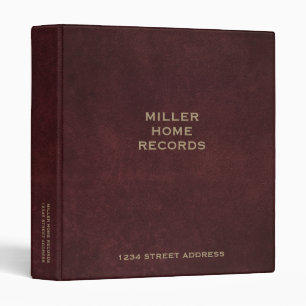 Home Records Binder Oxblood Leather Print
