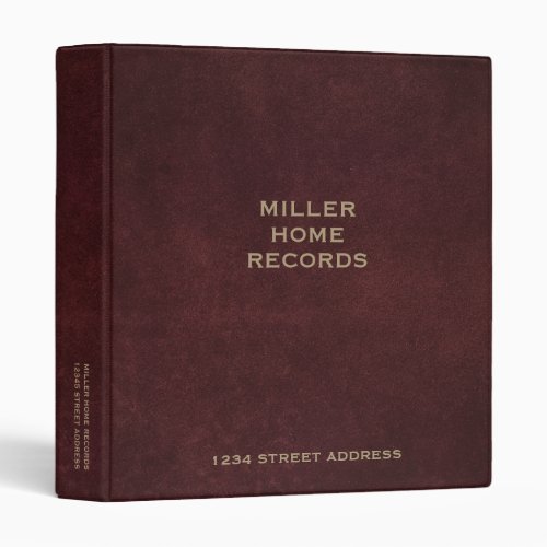 Home Records Binder Oxblood Leather Print
