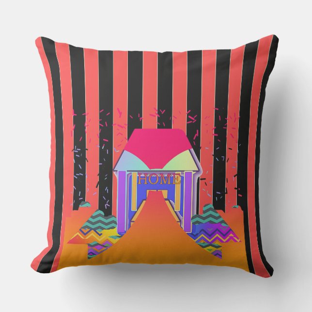 Home Red Black Stripes  Outdoor Pillow (Front)