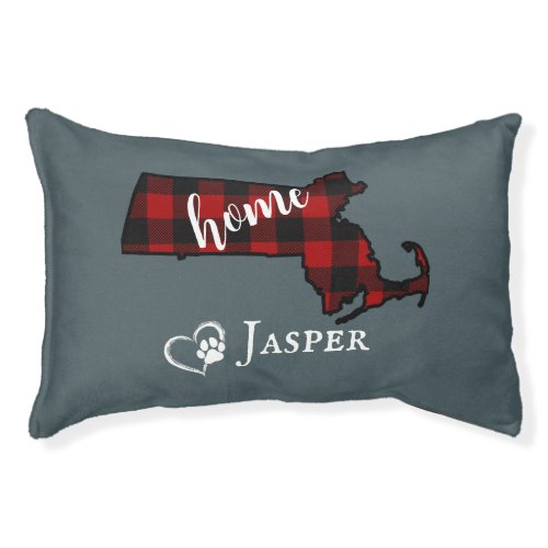 Home Red Buffalo Plaid Massachusetts State Dog Bed