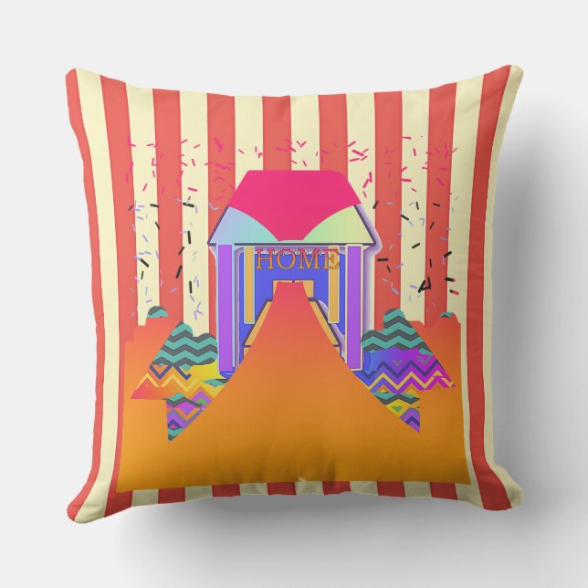 Home Red Stripes  Outdoor Pillow (Back)