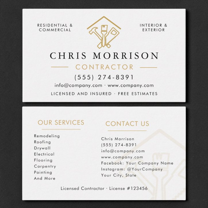 Home Remodeling Construction Contractor Business Card