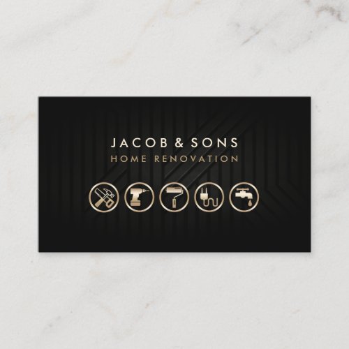 Home Renovation Gold Icons Black Metal Texture Business Card