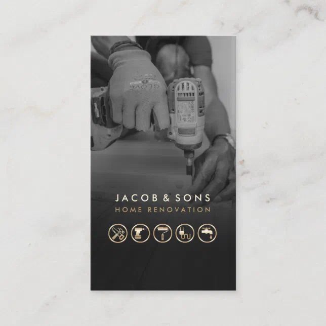 Home Renovation Gold Icons Handyman Business Card | Zazzle