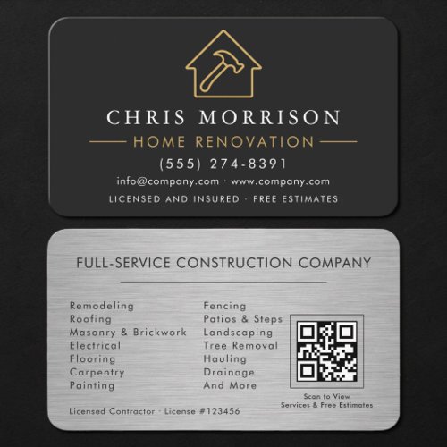 Home Renovation QR Code Metal Business Card