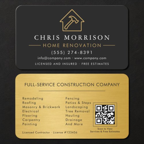Home Renovation QR Code Metallic Business Card