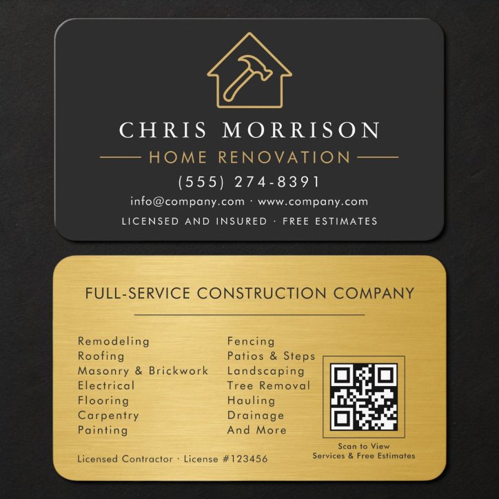 Home Renovation QR Code Metallic Business Card