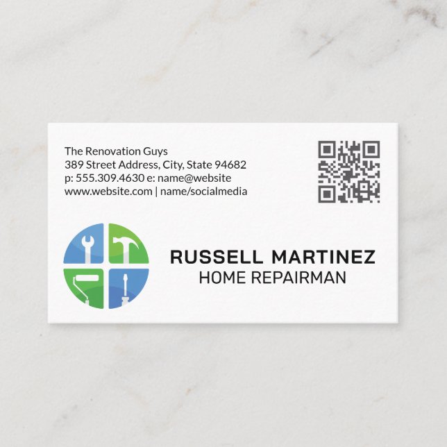 Home Renovation Tools | Carpentry Icons  Business Card (Front)