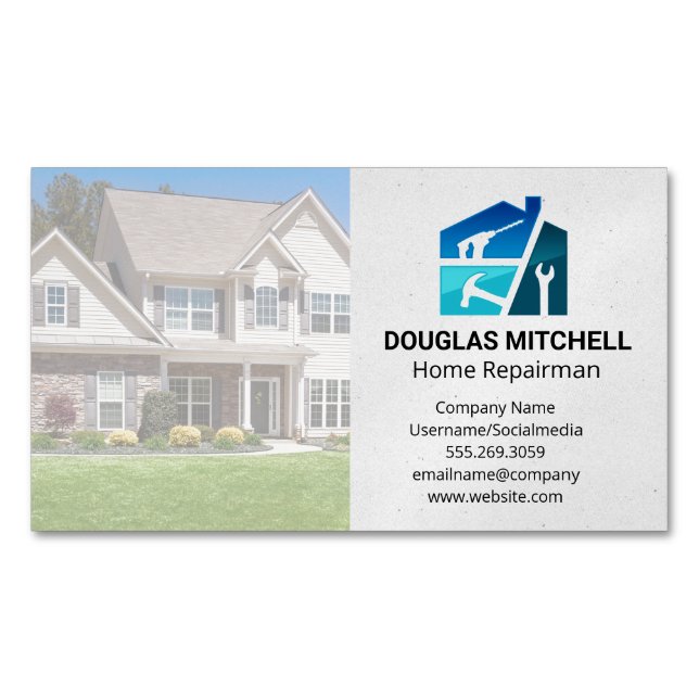 Home Renovation Tools | General Contractor Business Card Magnet (Front)
