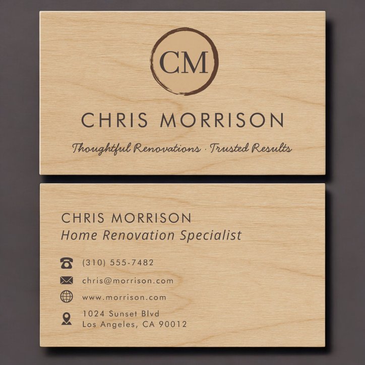 Home Renovation Wood Monogram Professional Business Card