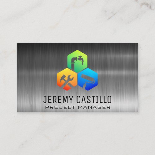 Home Repair Construction Icons  Metallic Business Card