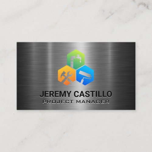 Home Repair Construction Services  Metal Business Card