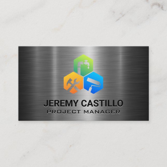 Home Repair Construction Services | Metal Business Card (Front)