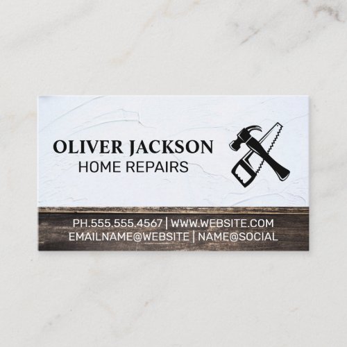 Home Repair  Hammer and Saw  Wood Spackled Business Card