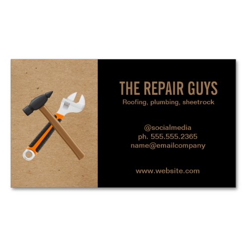 Home Repair  Hammer and Wrench  Construction Business Card Magnet