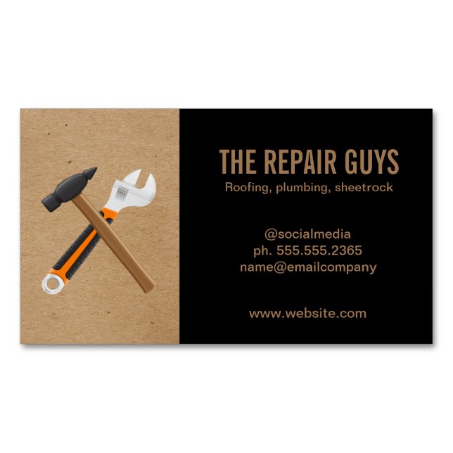 Home Repair | Hammer and Wrench | Construction Business Card Magnet (Front)