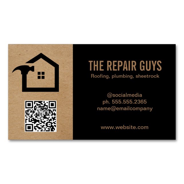 Home Repair | Handyman | Construction | QR Code Business Card Magnet (Front)