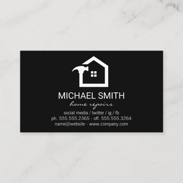 Home Repair Logo Icon | Black Background Business Card (Front)