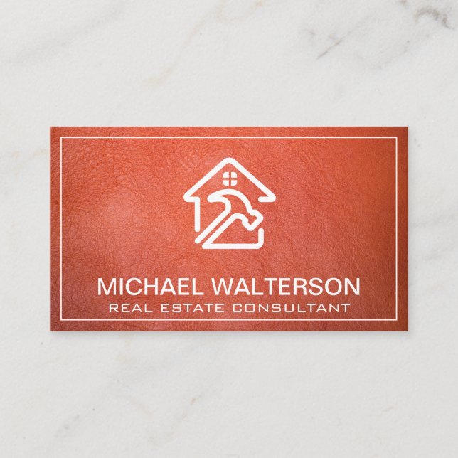 Home Repair Logo | Leather Texture Business Card (Front)